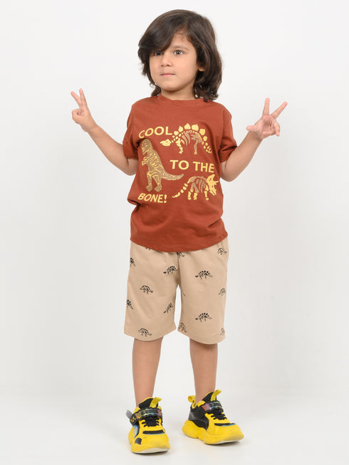 Cool To The Bone Cotton Short Set (Rust Brown & Beige)