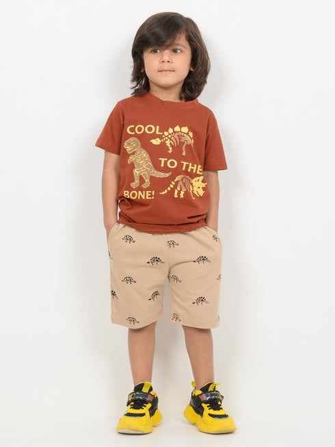Cool To The Bone Cotton Short Set (Rust Brown & Beige)