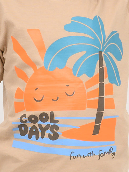 Cool Days Cotton Short Set (Beige & Orange)