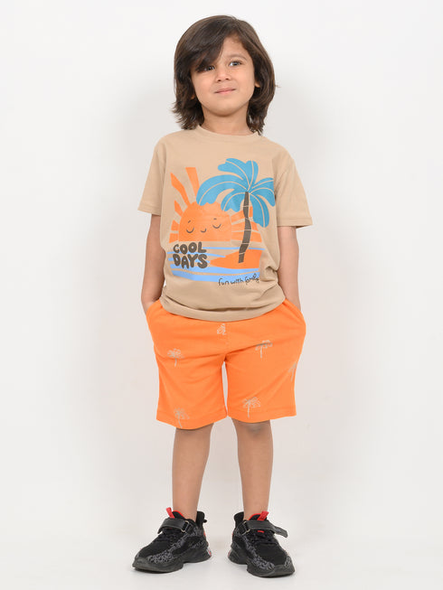 Cool Days Cotton Short Set (Beige & Orange)