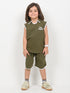 Embroidered Sleeveless Short Set (Dark Green)