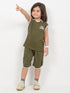 Embroidered Sleeveless Short Set (Dark Green)