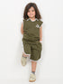 Embroidered Sleeveless Short Set (Dark Green)
