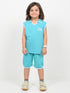 Embroidered Sleeveless Short Set (Turquoise Blue)