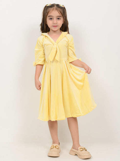 Imported Velour Princess Frock (Lemon Yellow)
