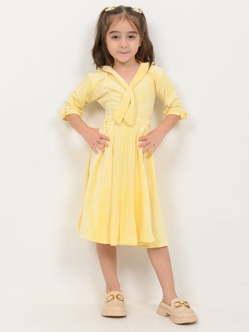 Imported Velour Princess Frock (Lemon Yellow)