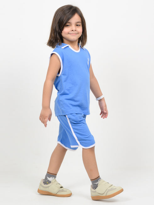 Embroidered Sleeveless Short Set (Aqua Blue)