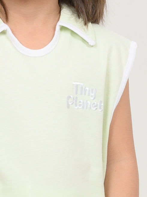 Embroidered Sleeveless Short Set (Pale Mint Green)