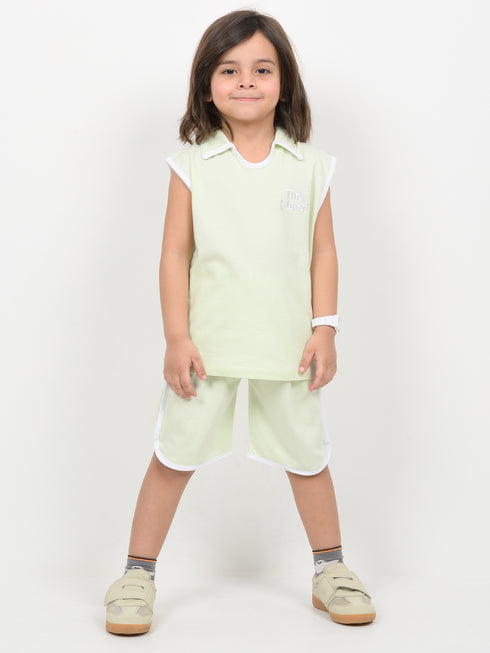 Embroidered Sleeveless Short Set (Pale Mint Green)