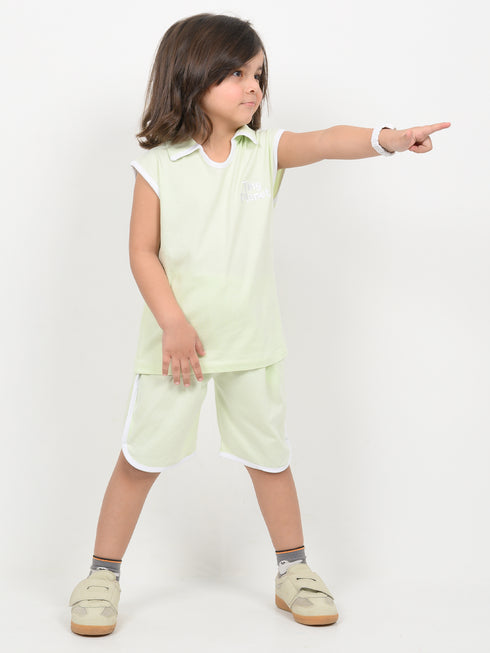 Embroidered Sleeveless Short Set (Pale Mint Green)