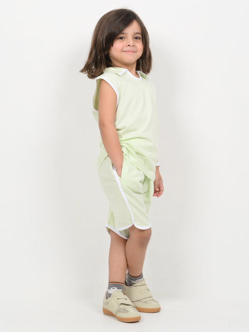Embroidered Sleeveless Short Set (Pale Mint Green)