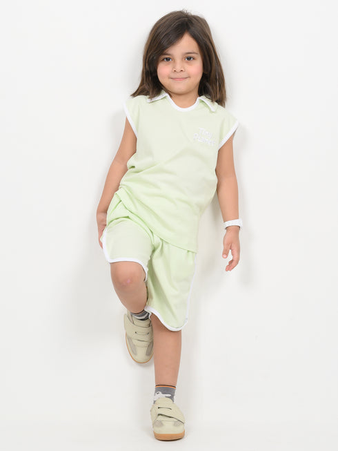 Embroidered Sleeveless Short Set (Pale Mint Green)