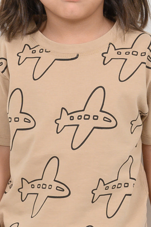 Little Pilot Play Cotton Short Set (Beige)
