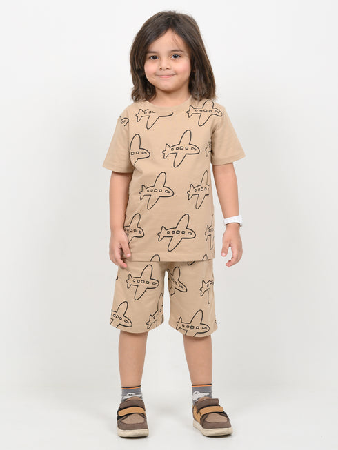 Little Pilot Play Cotton Short Set (Beige)