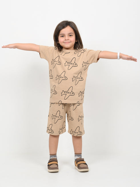 Little Pilot Play Cotton Short Set (Beige)