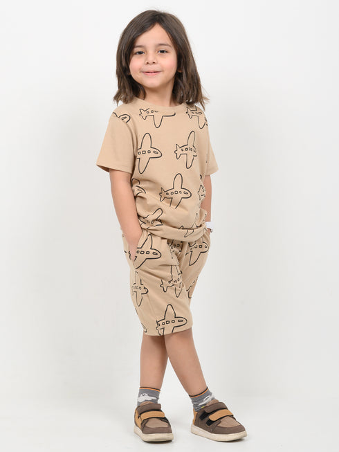 Little Pilot Play Cotton Short Set (Beige)
