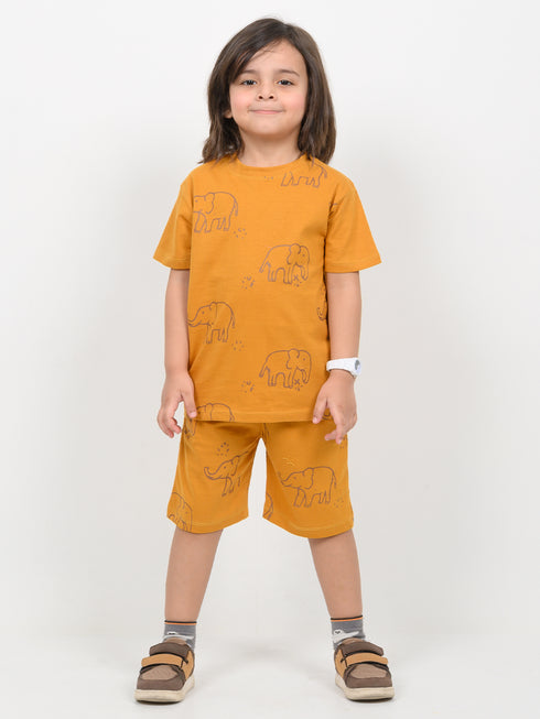 Elephant Themed Cotton Short Set (Mustard Yellow)