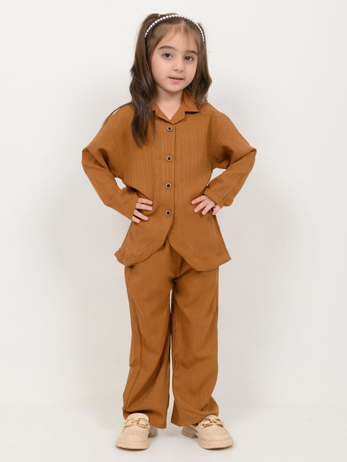 Imported Textured Wash & Wear 2 Piece Set (Brown)