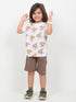 Happy Puppy Cotton Short Set (White & Brown)
