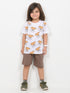 Happy Puppy Cotton Short Set (White & Brown)
