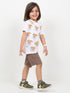 Happy Puppy Cotton Short Set (White & Brown)