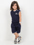 Embroidered Sleeveless Short Set (Navy Blue)