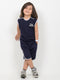 Embroidered Sleeveless Short Set (Navy Blue)