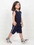Embroidered Sleeveless Short Set (Navy Blue)