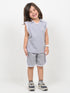 Embroidered Sleeveless Short Set (Heather Grey)