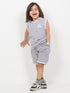 Embroidered Sleeveless Short Set (Heather Grey)