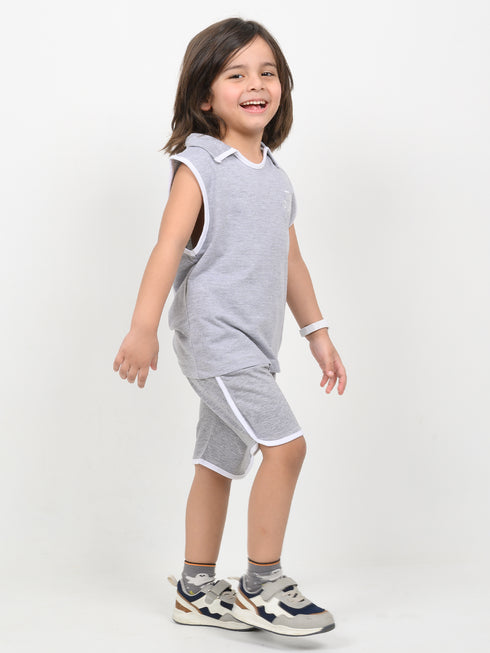 Embroidered Sleeveless Short Set (Heather Grey)