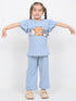 Frill Sleeves Kitty Tales Cotton Trouser Set (Sky Blue)