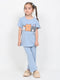 Frill Sleeves Kitty Tales Cotton Trouser Set (Sky Blue)