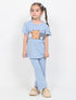 Frill Sleeves Kitty Tales Cotton Trouser Set (Sky Blue)