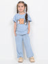 Frill Sleeves Kitty Tales Cotton Trouser Set (Sky Blue)