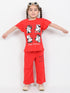 Frill Sleeves Mickey And Minnie Cotton Trouser Set (Cherry Red)