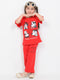 Frill Sleeves Mickey And Minnie Cotton Trouser Set (Cherry Red)