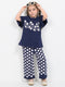 Frill Sleeves Daises In Bloom Cotton Trouser Set (Navy Blue)