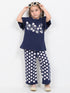 Frill Sleeves Daises In Bloom Cotton Trouser Set (Navy Blue)