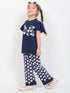 Frill Sleeves Daises In Bloom Cotton Trouser Set (Navy Blue)