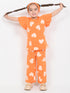 Frill Sleeves Heart Pop Cotton Trouser Set (Orange)