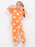 Frill Sleeves Heart Pop Cotton Trouser Set (Orange)