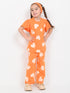 Frill Sleeves Heart Pop Cotton Trouser Set (Orange)