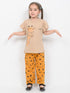 Frill Sleeves Giraffe Glow Cotton Trouser Set (Beige & Mustard)