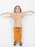 Frill Sleeves Giraffe Glow Cotton Trouser Set (Beige & Mustard)