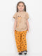 Frill Sleeves Giraffe Glow Cotton Trouser Set (Beige & Mustard)
