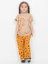 Frill Sleeves Giraffe Glow Cotton Trouser Set (Beige & Mustard)