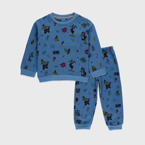 Looney Tunes Allover Printed Fleece Tracksuit (Blue)