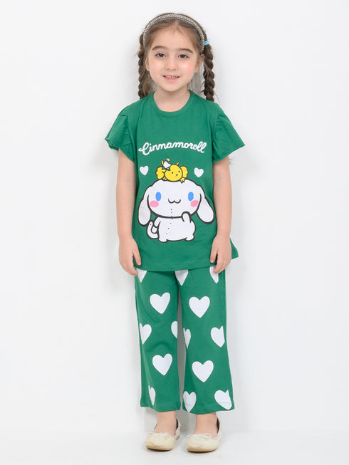 Frill Sleeves Cinnamoroll’s Garden Cotton Trouser Set (Kelly Green)