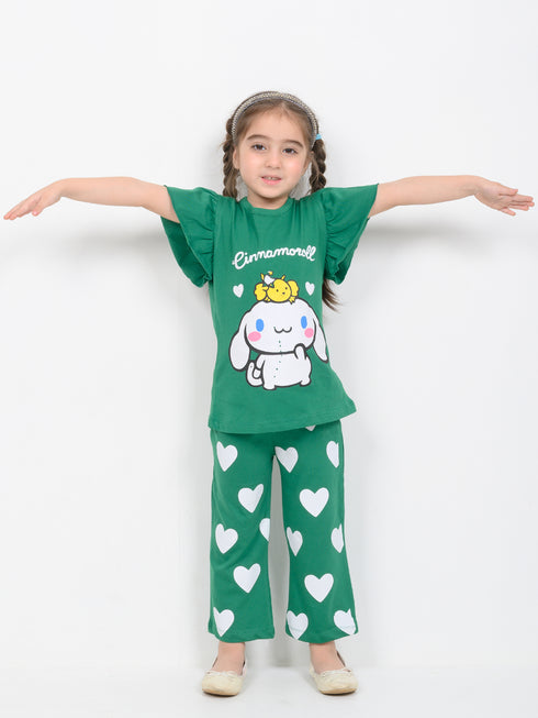 Frill Sleeves Cinnamoroll’s Garden Cotton Trouser Set (Kelly Green)